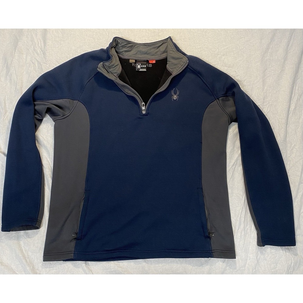 Spyder Mens XL Quarter Zip Pullover Fleece Blue‎ Gray Performance Jacket